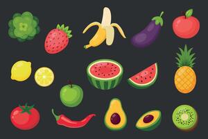 Set of fruits and vegetables. illustration in flat style. vector