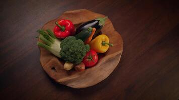 A Collection of Fresh, Colorful Vegetables Arranged in a Rustic Wooden Bowl for Cooking video