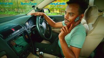 Person calling as sits at halted sedan video