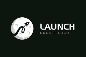 Rocket Launching in the moon logo icon design with world explore graphic concept symbol for astronomy, astrology, science, business start-up logo elements vector
