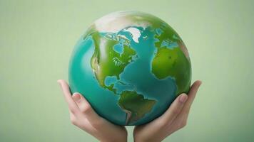 Hands holding a miniature Earth globe. photo