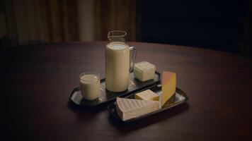A Beautiful Display of Fresh Dairy Products Arranged Elegantly on a Table Setting video