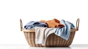 Laundry basket overflowing with clean clothes. photo