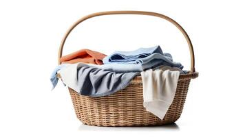Laundry basket overflowing with clean, folded clothes. photo