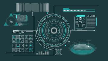 Animated display with HUD and infographic elements for information processing video