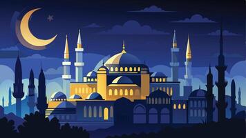 decorative eid mubarak mosque background with light effect vector