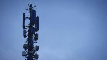 5G Communication Antenna Tower Sending Mobile Phone Data Signal Wireless Transmitting video