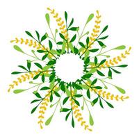 Intricate circular design featuring green leaves and yellow hearts in a vibrant pattern vector