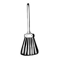 Broom on isolated white background in doodle style. vector