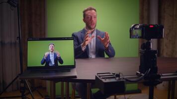 Professional Speaker Using Green Screen Tech for Effective Production Presentation video