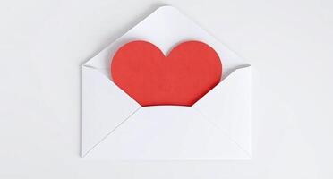 White open envelope with a red heart inside photo
