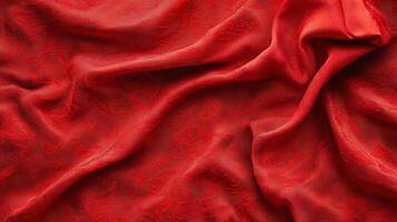Textured red cloth fabric with folded patterns copy space background photo