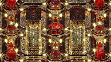 Romantic background of gold and glass elements with ruby roses and shimmering luminous elements moving in a seamless loop. Perfect for romantic Valentine Day parties, weddings or fashion presentatio video