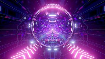 An endless corridor of racing lights and glowing rings in a seamless loop video