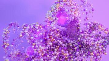 Colorful pearls floating with liquid motion against a purple gradient background in selective focus on a seamless loop. video