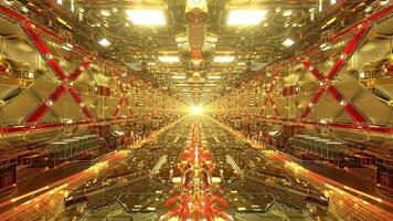 Endless flight through an amber gold shimmering sci-fi tunnel in a seamless loop. Perfect for visualization of audio beats in music videos, stage performance walls video