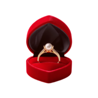 Pearl ring in a red jewellery box on transparent background png