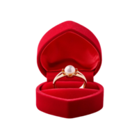 Gold Pearl ring in a red jewellery box on transparent background png