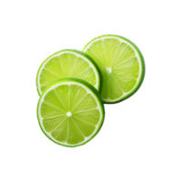 Three sliced green lime on transparent background png