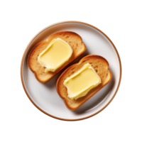 Top view of bread slice with butter on transparent background png