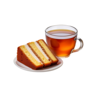 Cup of tea with cake slice on transparent background png