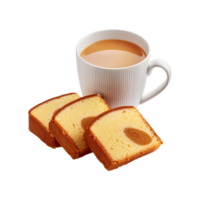 Cup of tea with cake slices on transparent background png