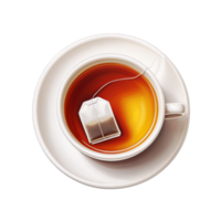 Top view of cup and plate of tea on transparent background png