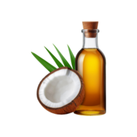 Coconut oil bottle with slice on transparent background png