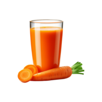 Glass of fresh carrot juice with slices on transparent background png