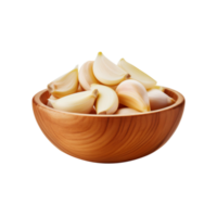 garlic slice in a wooden bowl on transparent background png