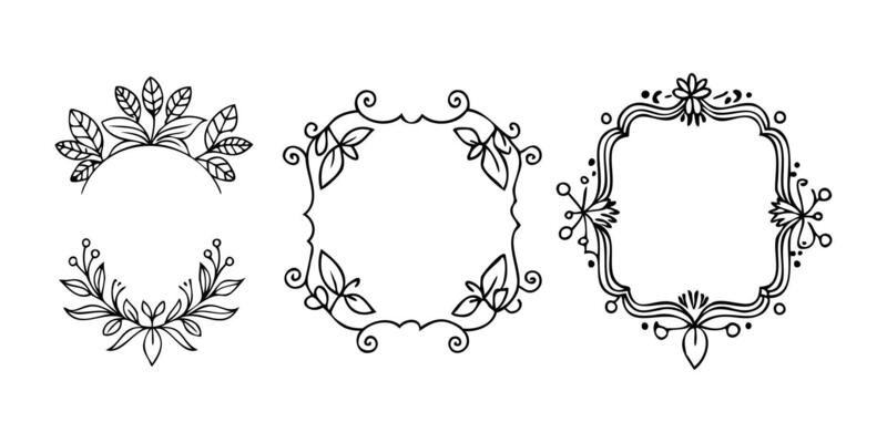 hand-drawn floral and leafy decorative frame set for vintage designs