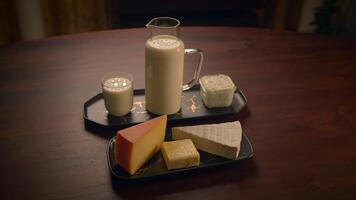 Explore the Spectacular Display of Dairy Products Featuring a Selection of Milk and Cheese Varieties video