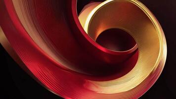 A dynamic abstract form features a glossy swirl of red and gold. The smooth curves create a mesmerizing effect, drawing the viewer into its vivid color depths and intricate details. video