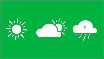 sunny weather animation rotating cloudy weather and thunder rain clouds with chroma key greenscreen background. video