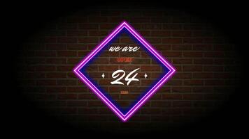 hour animated text is open 24 hours neon style with brick texture background video