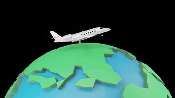 animation de le Terre tournant avec une avion en volant autour il, adapté pour Voyage documentaire et promotionnel vidéos video