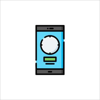 A phone with a clock on it in a flat line vector