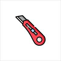A red knife with a blue handle on a white background vector