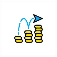 A line icon of a coin stack with an arrow pointing up vector