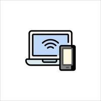 A laptop and a phone are connected to a wifi signal vector