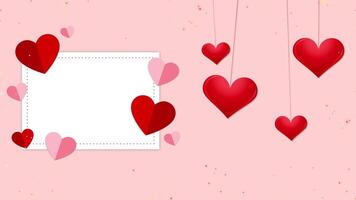 Valentines day frame card with hearts hanging from strings animation video