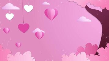 Valentines day background pink background with hearts and trees animation video