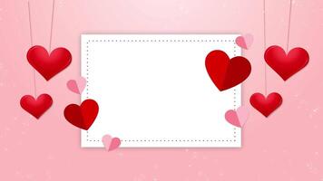 Valentine's day card with hearts hanging from strings animation video