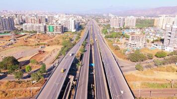 Aerial view broad expressway with multiple lanes video