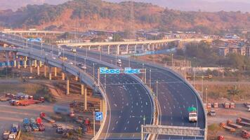 Drone shot vehicles move on elevated highway video