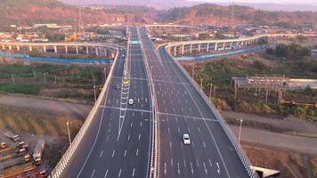 Drone shot highway junction with bridges and multiple lane video