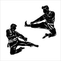 Two men in karate stance vector