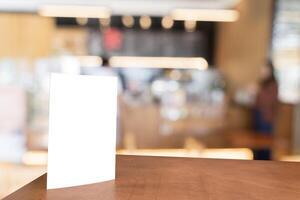 Mock up Menu frame tent card blurred background design key visual layout. photo