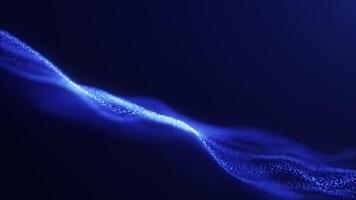 Shiny blue energy waves from glowing particles flowing on dark technology background. Digital modern waveform data concept. Soft minimalistic business screensaver. Virtual water surface. 4k 60fps loop video