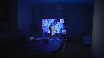 Computer Screen Desk Showing Corporate Finance Business Data Charts Diagrams video